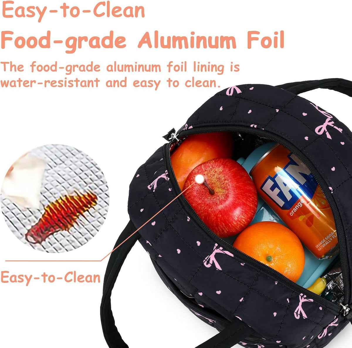 Lunch Box for Women Men Cute Corduroy Lunch Bags Large Capacity Insulated Lunch Tote Bag For Work Travel Or Picnic (Pink Bow)