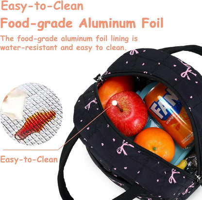 Lunch Box for Women Men Cute Corduroy Lunch Bags Large Capacity Insulated Lunch Tote Bag For Work Travel Or Picnic (Pink Bow)