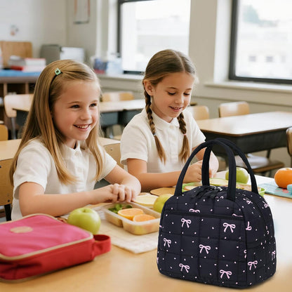 Lunch Box for Women Men Cute Corduroy Lunch Bags Large Capacity Insulated Lunch Tote Bag For Work Travel Or Picnic (Pink Bow)