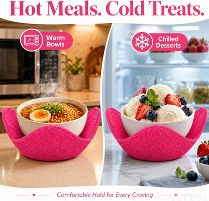 Set 2X Pink 7" sq. x 4" H Inch Microwave Bowl Cloth Hot Pads Pot Holders Polyester Microwavable Bowl Cozies for Food, Ooma, Ramen Bowls Cozy or Soup Koozie, Good Kitchen Accessories, Gadgets