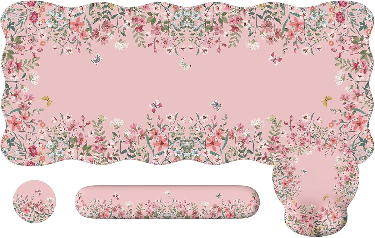 Pink Keyboard Mat 35.4"x15.7", Desk Protector for Classroom