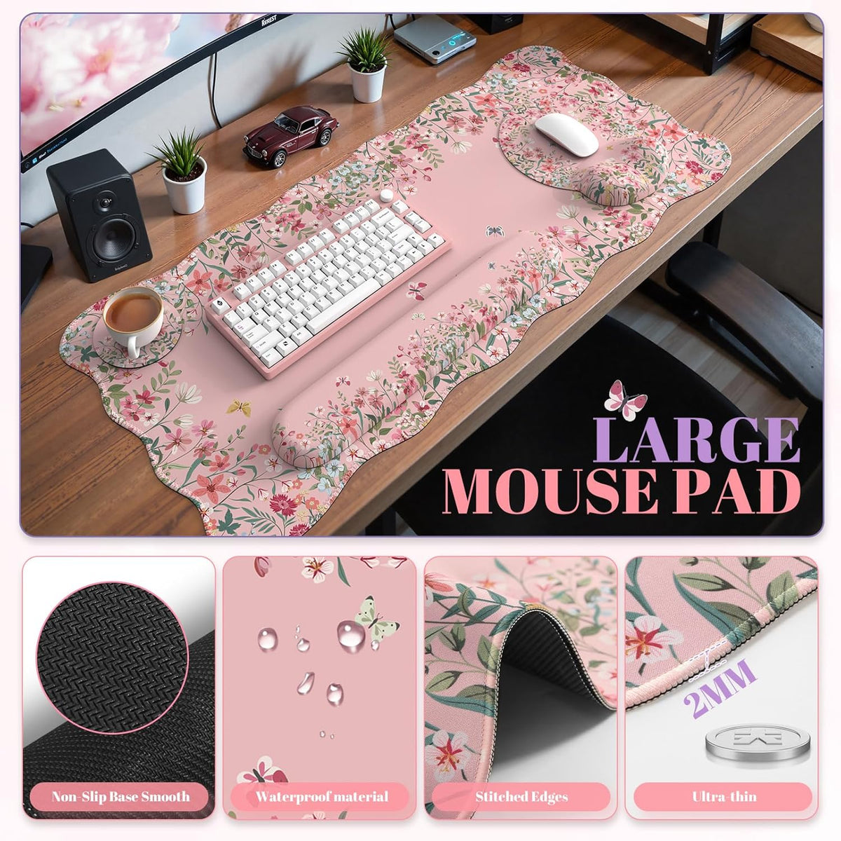 Pink Keyboard Mat 35.4"x15.7", Desk Protector for Classroom