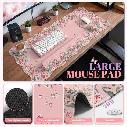 Pink Keyboard Mat 35.4"x15.7", Desk Protector for Classroom