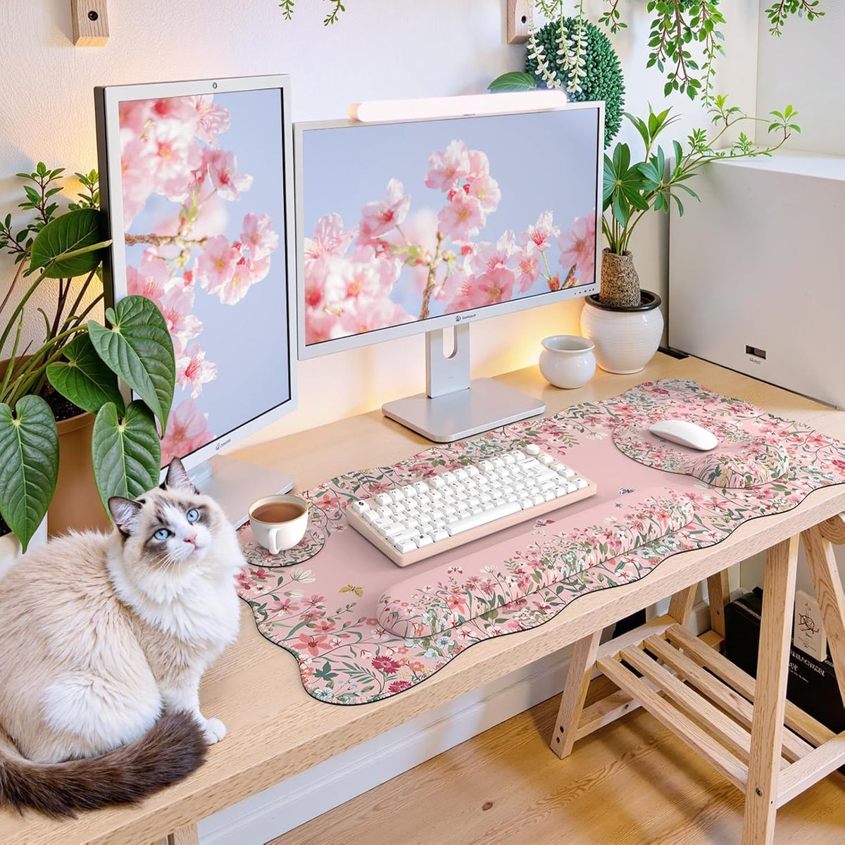Pink Keyboard Mat 35.4"x15.7", Desk Protector for Classroom
