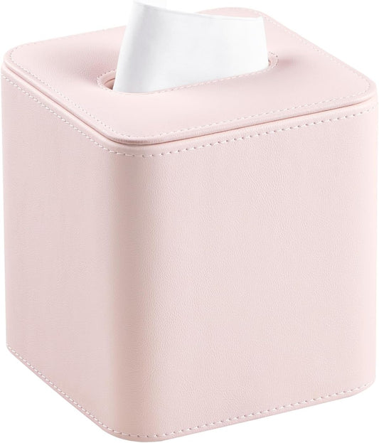 PU Leather Tissue Box Cover Square Tissue Box Holder, Pink