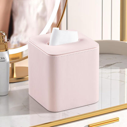 PU Leather Tissue Box Cover Square Tissue Box Holder, Pink