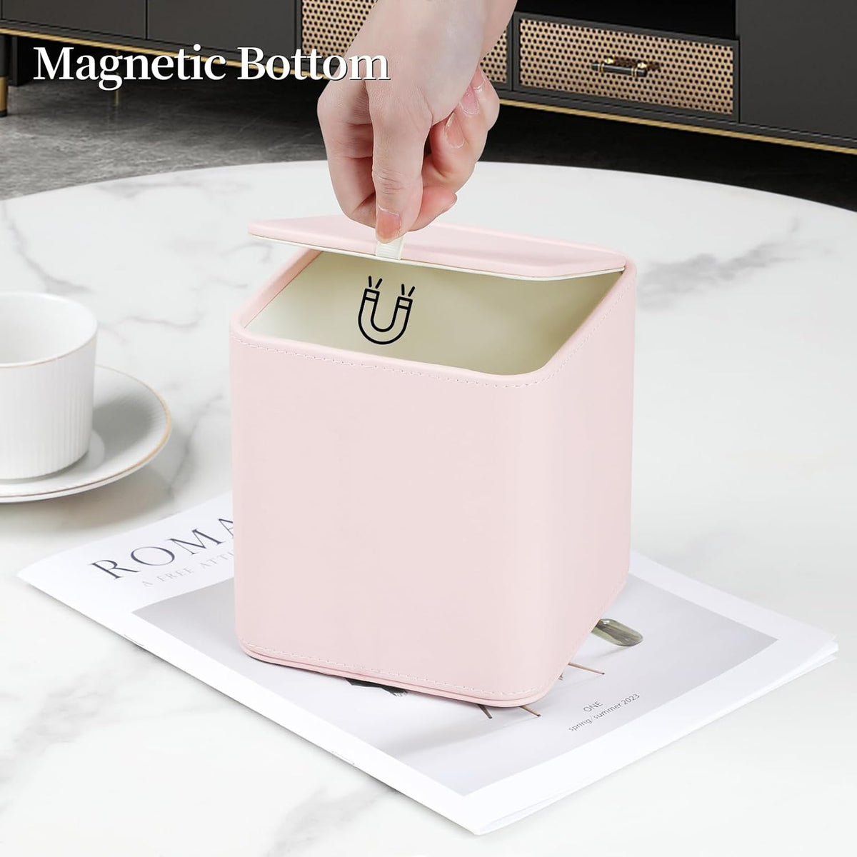 PU Leather Tissue Box Cover Square Tissue Box Holder, Pink