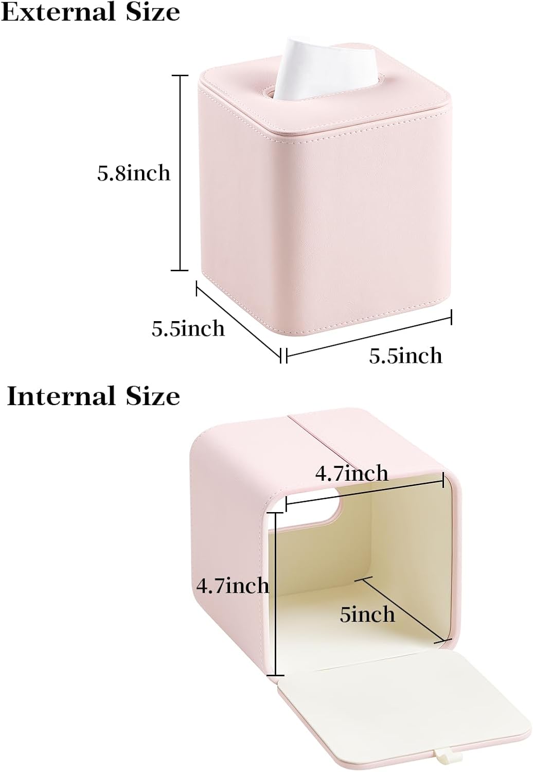 PU Leather Tissue Box Cover Square Tissue Box Holder, Pink