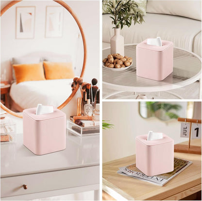 PU Leather Tissue Box Cover Square Tissue Box Holder, Pink