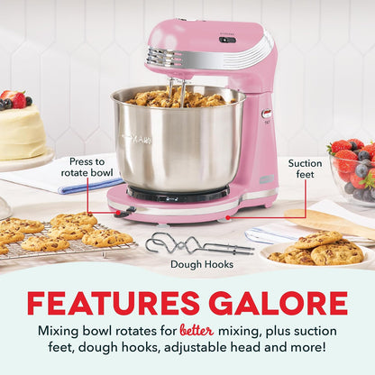 Everyday Stand Mixer - Compact Tilt-Head Stand Mixer for Everyday Recipes - 6-Speed Power with Stainless Steel Bowl - Pink, 3-Quart