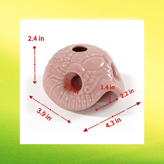 Snake Head Reptile Hide Cave, Small Ceramic Gecko Hideout with Water Reservoir, Mini Terrarium Decor for Juvenile Snake, Lizard, Frog, Small Reptile Enclosure Accessories, Pink