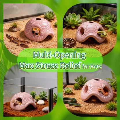 Snake Head Reptile Hide Cave, Small Ceramic Gecko Hideout with Water Reservoir, Mini Terrarium Decor for Juvenile Snake, Lizard, Frog, Small Reptile Enclosure Accessories, Pink