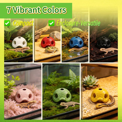 Snake Head Reptile Hide Cave, Small Ceramic Gecko Hideout with Water Reservoir, Mini Terrarium Decor for Juvenile Snake, Lizard, Frog, Small Reptile Enclosure Accessories, Pink