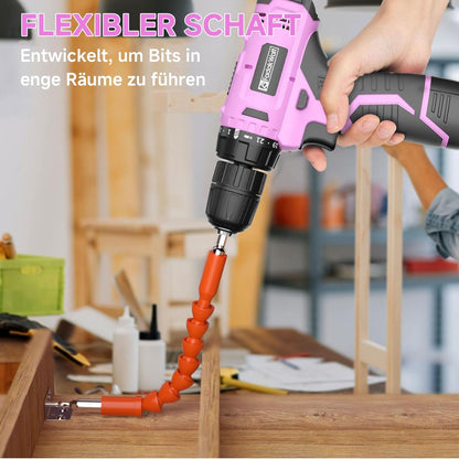 Cordless Drill Set, 12V Power Drill Set with Battery and Charger, 3/8'' Keyless Chuck, 21+1 Torque Setting, 180 inch-lbs, Pink Electric Drill for Women's Garden DIY Projects（Pink)