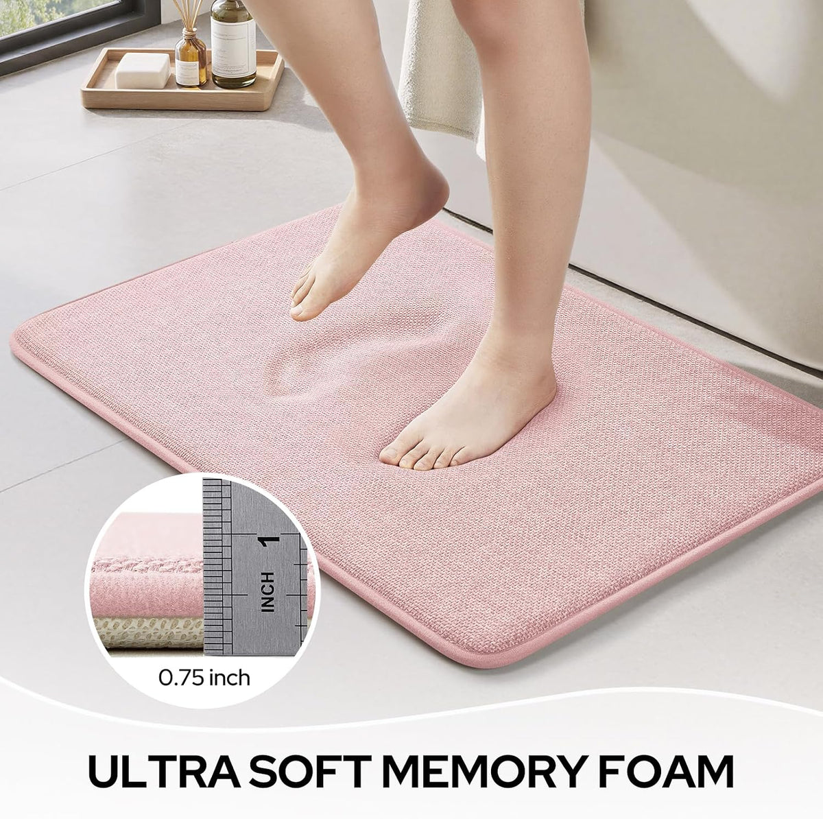 Memory Foam Bathroom Rugs Set of 2, Pink 24"x17"+32"x20"