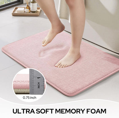 Memory Foam Bathroom Rugs Set of 2, Pink 24"x17"+32"x20"