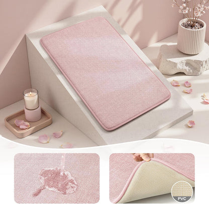 Memory Foam Bathroom Rugs Set of 2, Pink 24"x17"+32"x20"