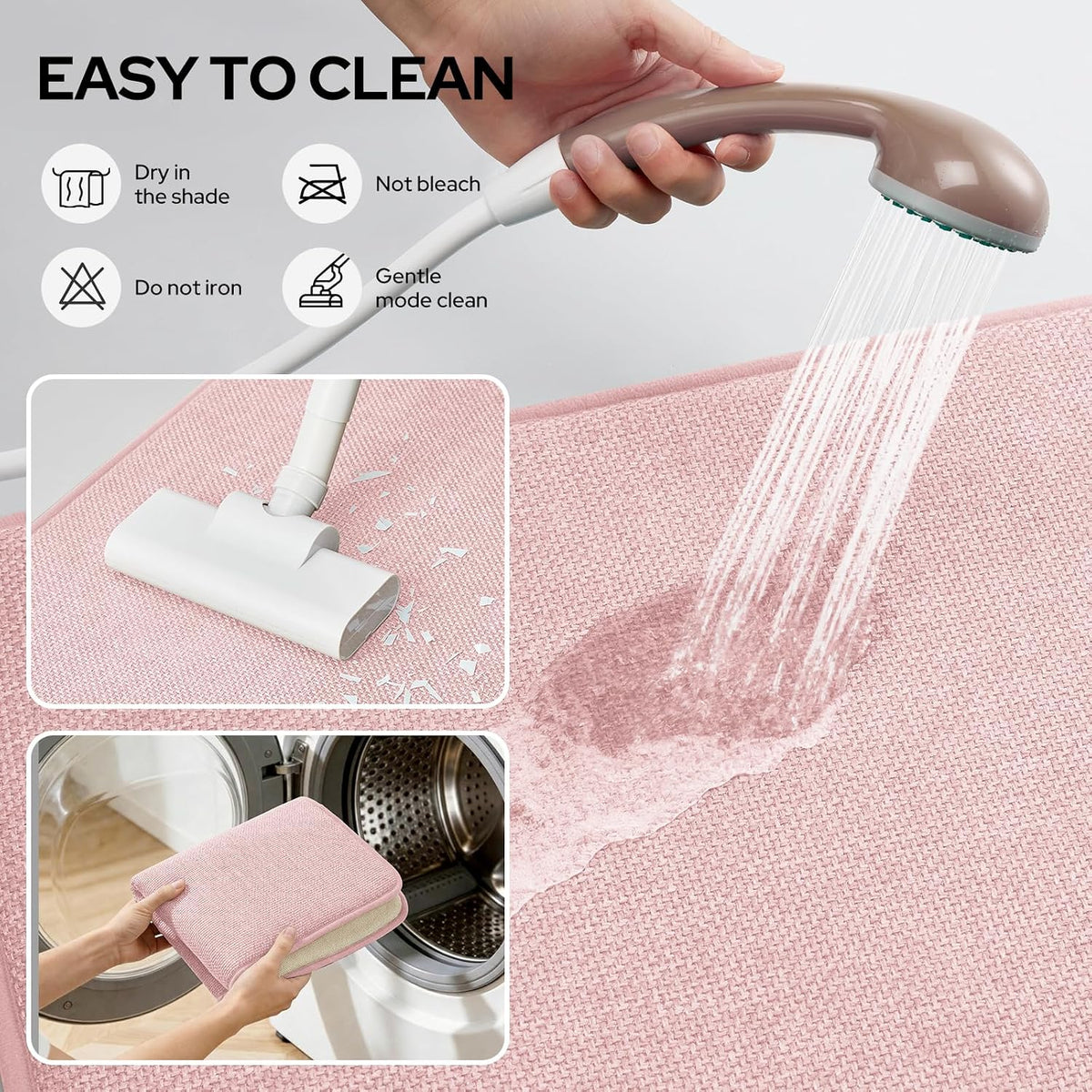 Memory Foam Bathroom Rugs Set of 2, Pink 24"x17"+32"x20"