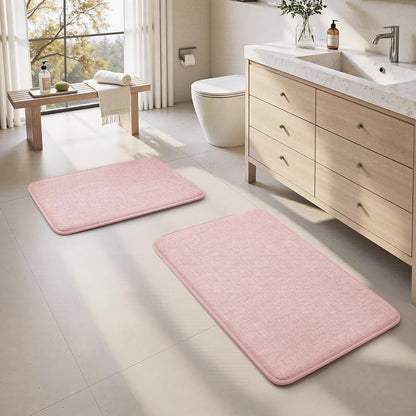 Memory Foam Bathroom Rugs Set of 2, Pink 24"x17"+32"x20"