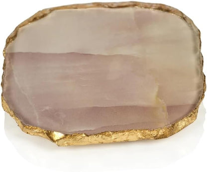 Simulated Agate Marble Glass Coaster with Gold Rim - Set of 4 (Pink)