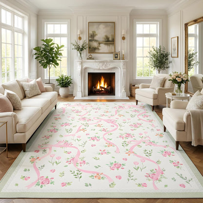 Pink and Green Rugs for Bedroom Girls, 5x7 Rug for Living Room