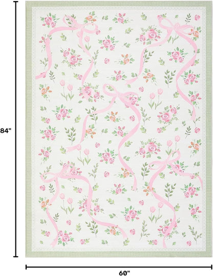 Pink and Green Rugs for Bedroom Girls, 5x7 Rug for Living Room