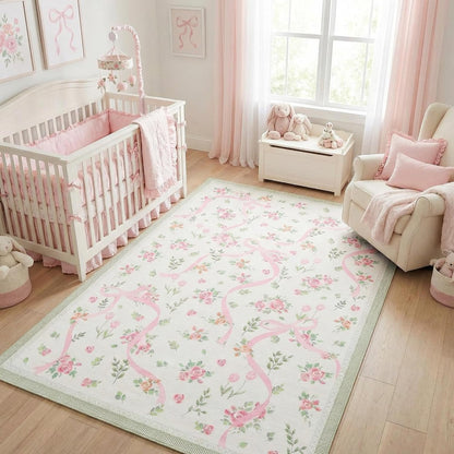 Pink and Green Rugs for Bedroom Girls, 5x7 Rug for Living Room