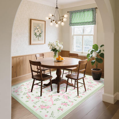 Pink and Green Rugs for Bedroom Girls, 5x7 Rug for Living Room