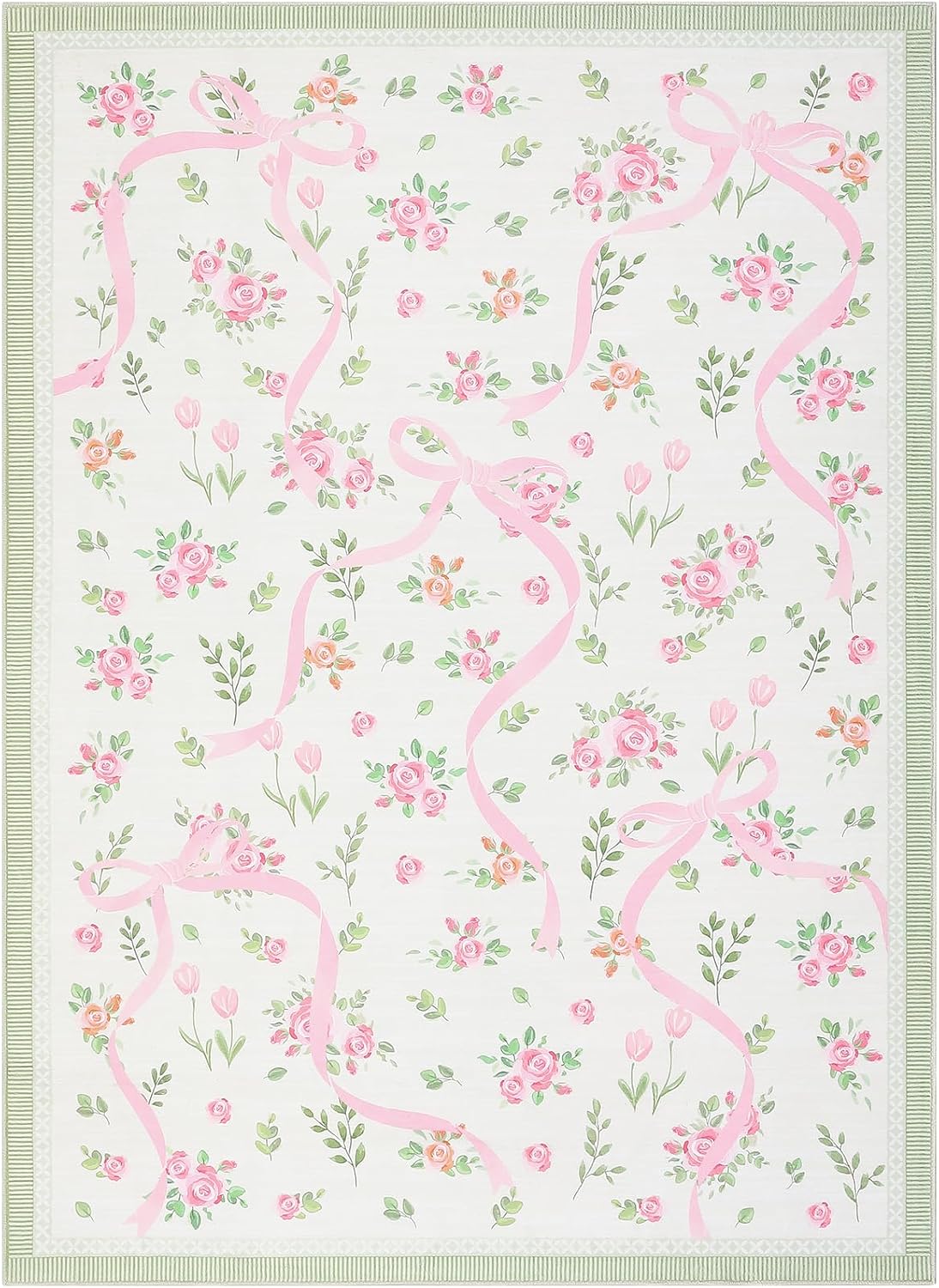 Pink and Green Rugs for Bedroom Girls, 5x7 Rug for Living Room
