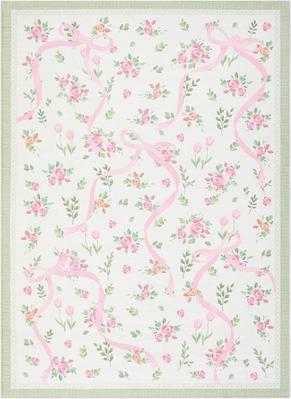 Pink and Green Rugs for Bedroom Girls, 5x7 Rug for Living Room