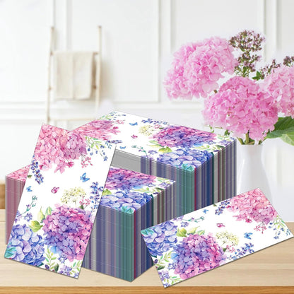 40pcs Guest Napkins Paper Floral Hydrangea Paper Napkins Butterfly Disposable Absorbent Hand Towels for Wedding, Tea Party, Bathroom, Kitchen, Supplies Decoration/Pink and Purple