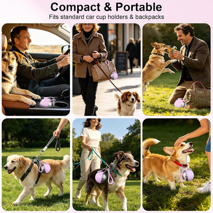 2 in 1 Dog Water Bottle with Bowl, 10oz Stainless Steel - Pink