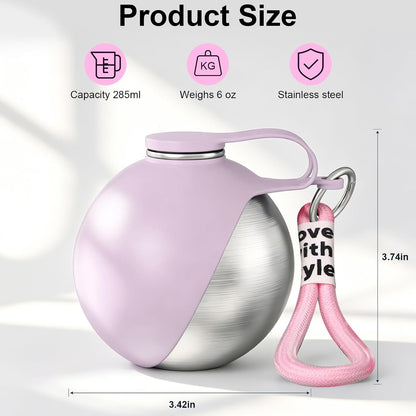 2 in 1 Dog Water Bottle with Bowl, 10oz Stainless Steel - Pink