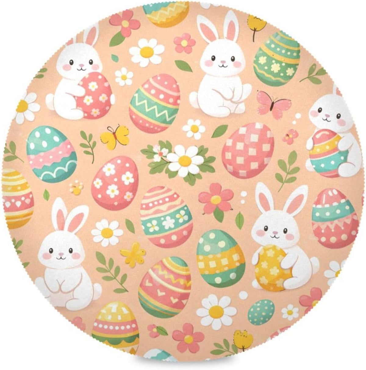 Easter Eggs Pattern Peach Place Mats Set of 4, 15 Inch Round Placemats Washable Non-Slip Table Mats for Kitchen Dining