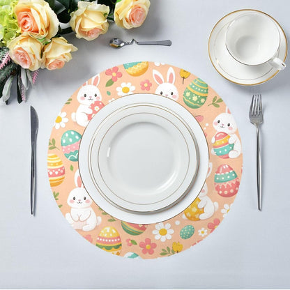 Easter Eggs Pattern Peach Place Mats Set of 4, 15 Inch Round Placemats Washable Non-Slip Table Mats for Kitchen Dining