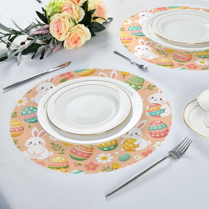Easter Eggs Pattern Peach Place Mats Set of 4, 15 Inch Round Placemats Washable Non-Slip Table Mats for Kitchen Dining