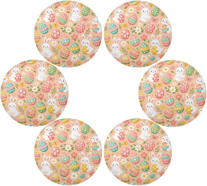 Easter Eggs Pattern Peach Place Mats Set of 4, 15 Inch Round Placemats Washable Non-Slip Table Mats for Kitchen Dining