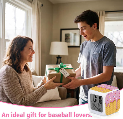 Baseball Ice Cream Drip Alarm Clock for Baseball Lovers Birthday Gift, Pink