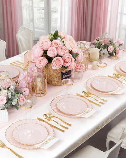 175PCS Pink Scalloped Plastic Plates for Party Wedding Baby Shower