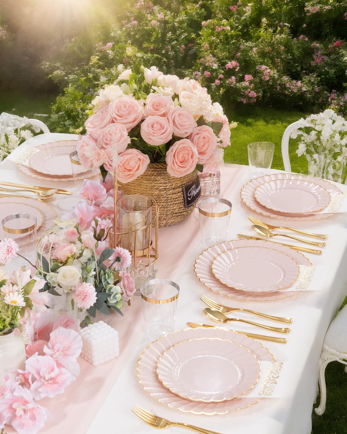 175PCS Pink Scalloped Plastic Plates for Party Wedding Baby Shower