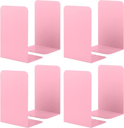 Book Ends, Bookends for Shelves, Home, Office, Metal Book Stopper for Books, Metal Bookend Supports, Modern Minimalist Style Decorative Bookend, Pink (4Pair/8Pcs)
