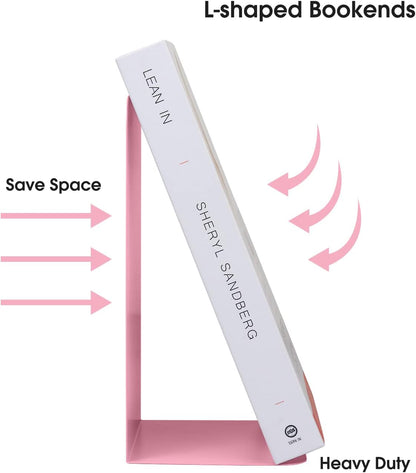 Book Ends, Bookends for Shelves, Home, Office, Metal Book Stopper for Books, Metal Bookend Supports, Modern Minimalist Style Decorative Bookend, Pink (4Pair/8Pcs)