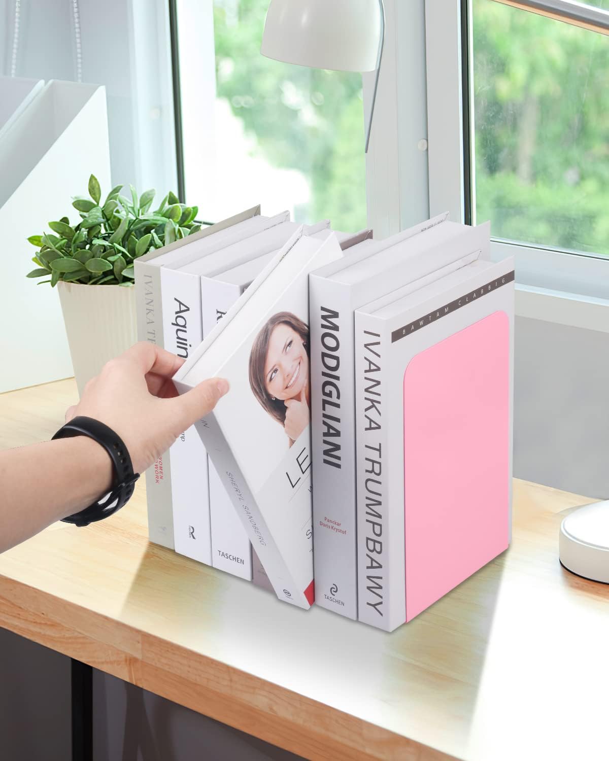 Book Ends, Bookends for Shelves, Home, Office, Metal Book Stopper for Books, Metal Bookend Supports, Modern Minimalist Style Decorative Bookend, Pink (4Pair/8Pcs)