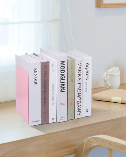 Book Ends, Bookends for Shelves, Home, Office, Metal Book Stopper for Books, Metal Bookend Supports, Modern Minimalist Style Decorative Bookend, Pink (4Pair/8Pcs)