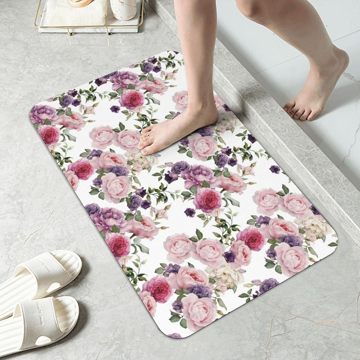 Bathroom Rugs-Pink Rose Pattern, Non Slip Quick Dry Machine Washable Comfortable Bath Mat for Bathroom Floor Tub and Shower