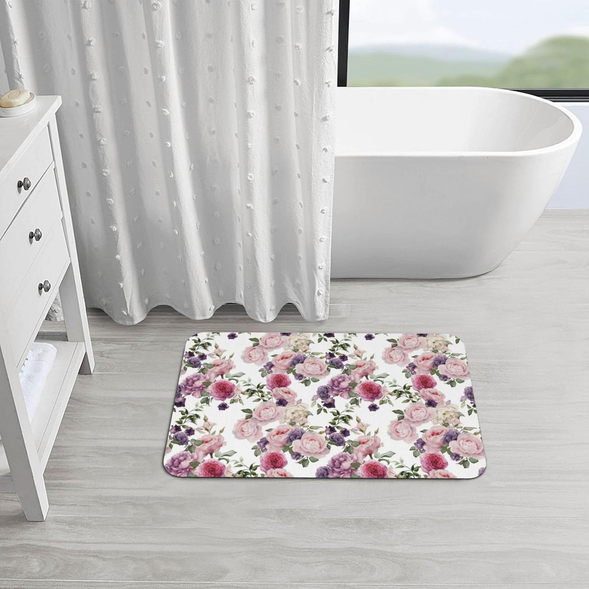 Bathroom Rugs-Pink Rose Pattern, Non Slip Quick Dry Machine Washable Comfortable Bath Mat for Bathroom Floor Tub and Shower