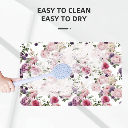 Bathroom Rugs-Pink Rose Pattern, Non Slip Quick Dry Machine Washable Comfortable Bath Mat for Bathroom Floor Tub and Shower