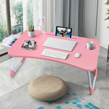 Bed Desk for Laptop and Writing with Storage, Cup Holder, Light