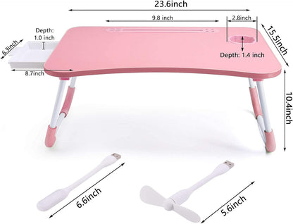 Bed Desk for Laptop and Writing with Storage, Cup Holder, Light
