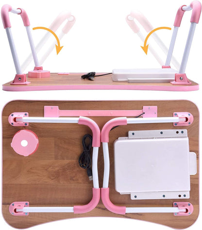 Bed Desk for Laptop and Writing with Storage, Cup Holder, Light